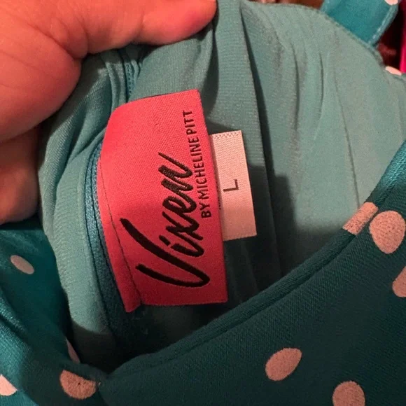 Vixen by Micheline Pitt Teal Polka Dot Midi Dress - Picture 4 of 7